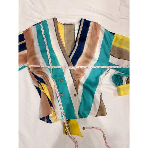 ZARA Striped Double Breasted Wrap Blouse Size Medium - Picture 5 of 7